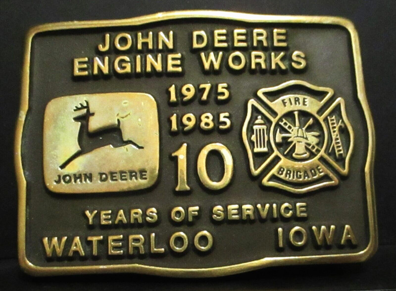 John Deere Engine Works Waterloo Employee FIRE BRIGADE 1985 Belt Buckle 10 Year