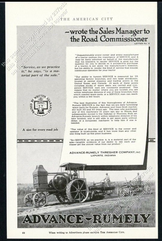 1919 Advance-Rumely tractor photo vintage trade ad 3