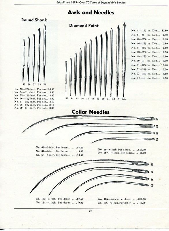 1950 Print Ad of Awls & Collar Needles round shank, diamond point