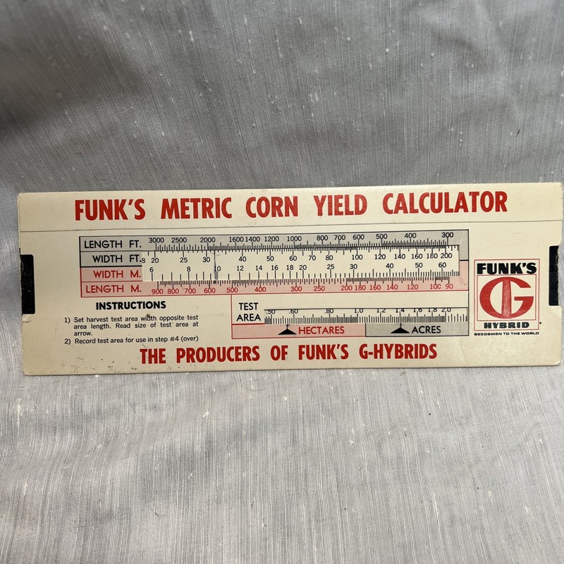 1976 Funk’s G-Hybrids Metric Corn Yield Calculator Farm Advertising Slide Rule