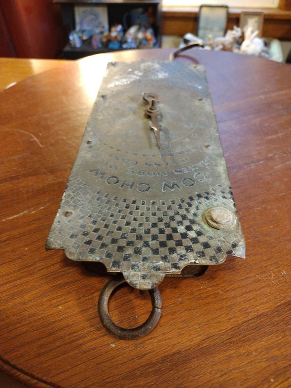 Antique Brass Purina Cow Chow Makes More Milk At Less Cost Spring Balance Scale gallery