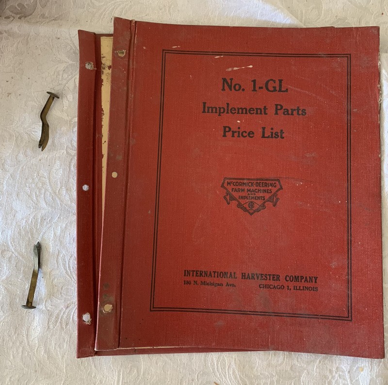 Vintage IH McCormick Deering No 1-GL Tractor Implement Parts Price List Binder