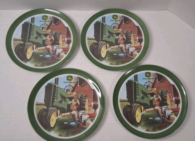 Gibson John Deere 8″ Melamine Plate Boy With Tractor Lot Of Four Pre-owned