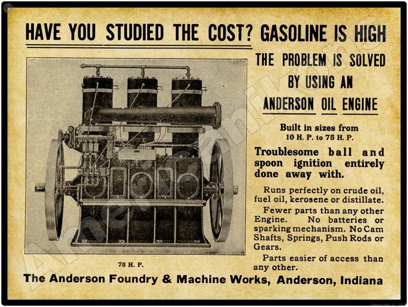 1916 Anderson Foundry & Machine Works Engines New Metal Sign: Anderson, Indiana