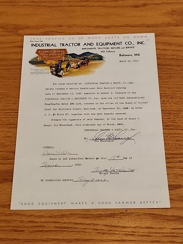 1942 McCormick Deering Farm Machines and Implements IHC Letter Stationery