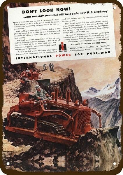1945 INTERNATIONAL HARVESTER BULLDOZER Tractor DECORATIVE REPLICA METAL SIGN