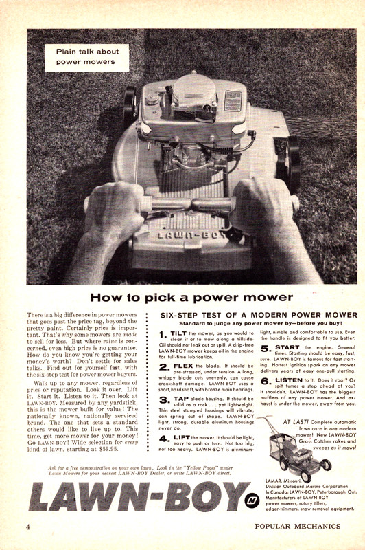 Lawn Boy Lawnmower Modern Power Mower Yard Work Vintage Print Ad 1960