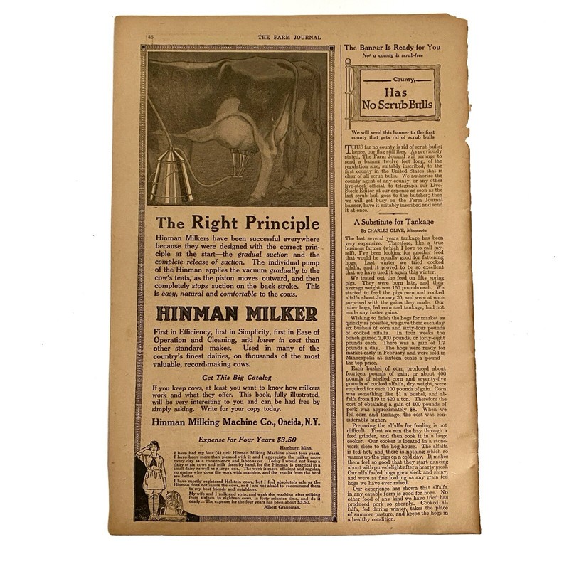 1920 Hinman Milker Print Ad Hinman Milking Machines Oneida New York NY