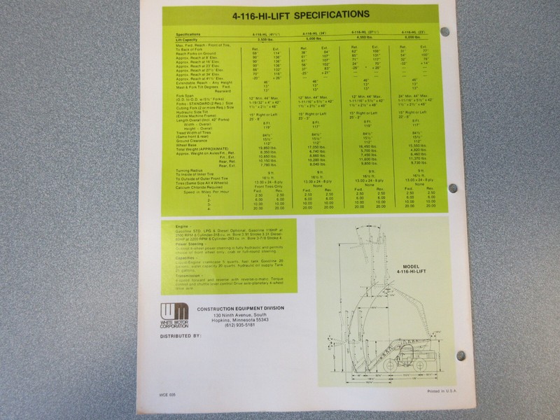 White 4-116 Hi-Lift Forklift Sales Brochure 4 Page gallery