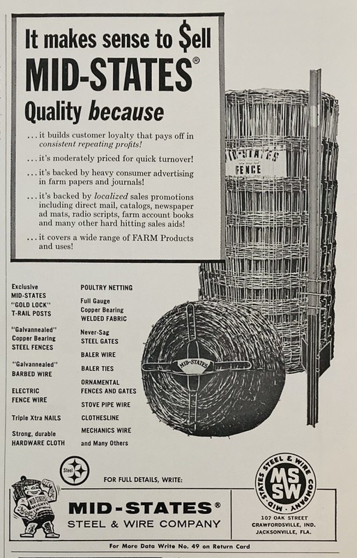 1964 AD.(XH53)~MID-STATES STEEL & WIRE CO. CRAWFORDVILLE, IND. FARM FENCING