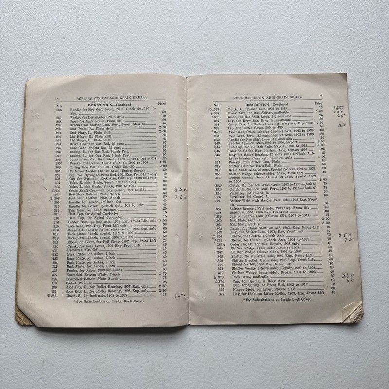 Ontario Drill Co. No. 39 Grain Drills Price List Of Repairs East Rochester, NY gallery