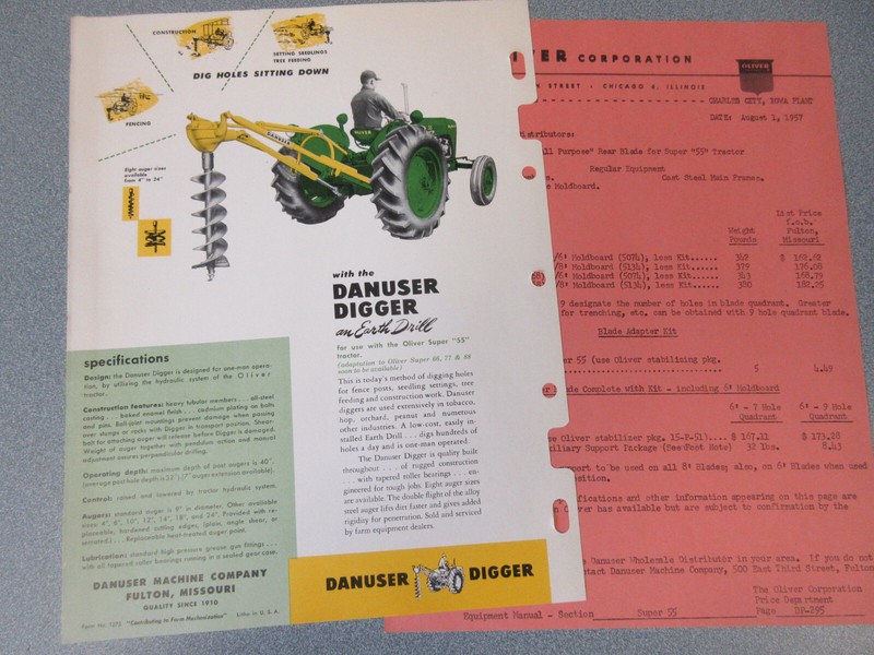 Oliver Danuser Scraper Blade for Super 55 Tractor Brochure 2 Page w/Prices gallery