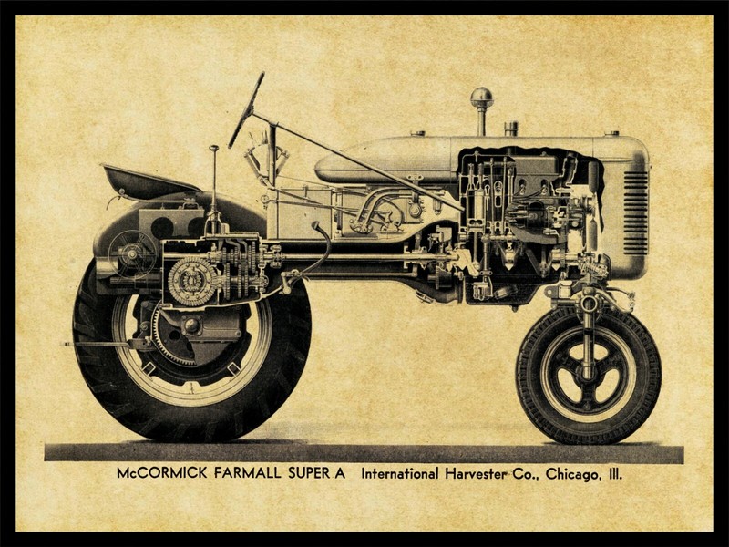 McCormick Farmall Tractors NEW Metal Sign: Model Super A Schematic Cutaway View