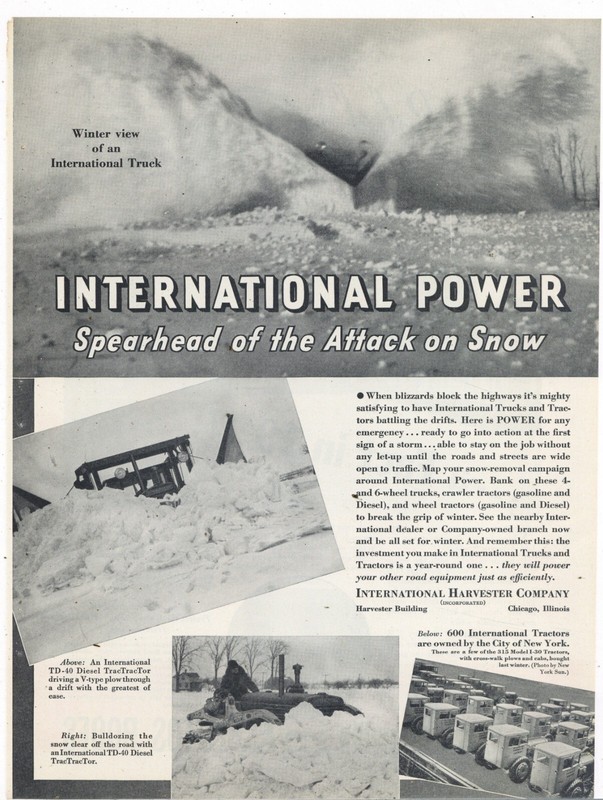 1937 International Trucks IH Ad: TD-40 TracTracTor With Monster Snow Plow