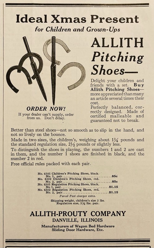 1924 AD.(XH82)~ALLITH-PROUTY CO. DANVILLE, ILL. ALLITH PITCHING HORSE SHOES