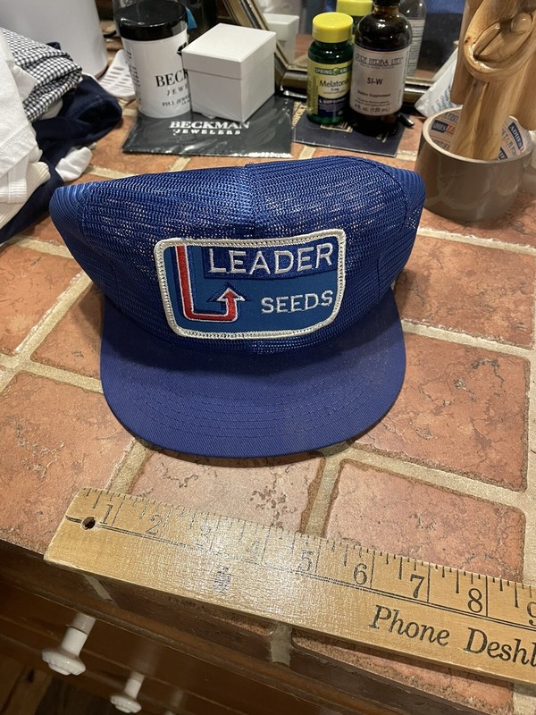 Vintage Leader Seed Corn Farmers Hat Cap Big Patch Uniform Ag Adv Sewn Logo