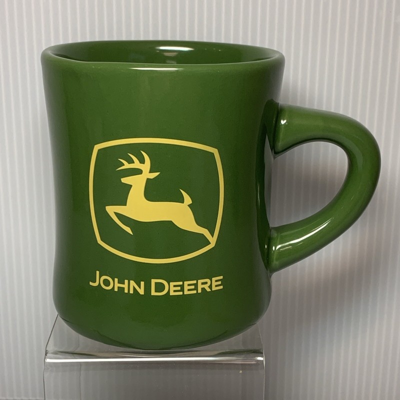 John Deere Coffee Mug Cup Diner Style, Logo Licensed, Green Yellow Double Sided