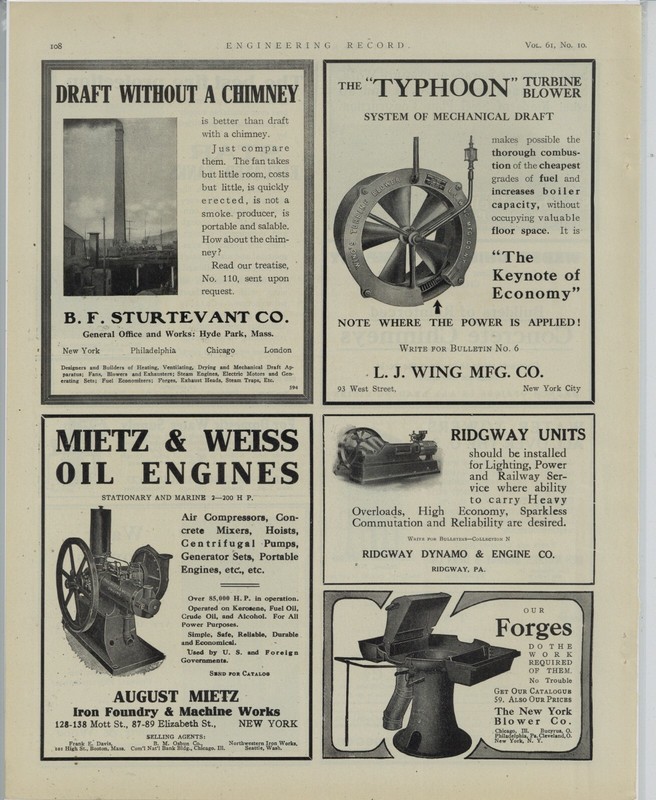 1910 August Mietz Iron Foundry & Machine Works Ad: Oil Engines – New York City