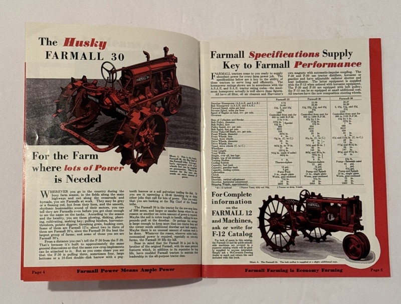 Farmall Farming Tractors And Equipment Farmall 20-30-12- IH Booklet A-133-BB gallery