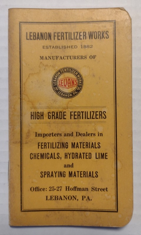 1930 Levan’s Lebanon Fertilizer Works Memo Book Lebanon, PA