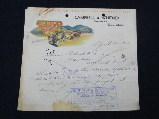 McCormick Deering Centennial Multi-Color Letterhead 1931 IHC Farmall NICE ‘MD1’