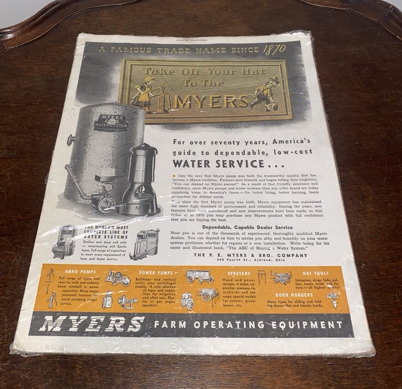 Myers Ejecto Water System Vintage Print Ad 10×13″