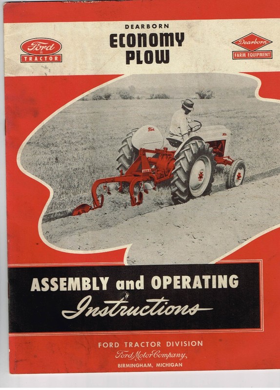 Vintage Ford Dearborn Economy Plow Assembly Operating Instructions