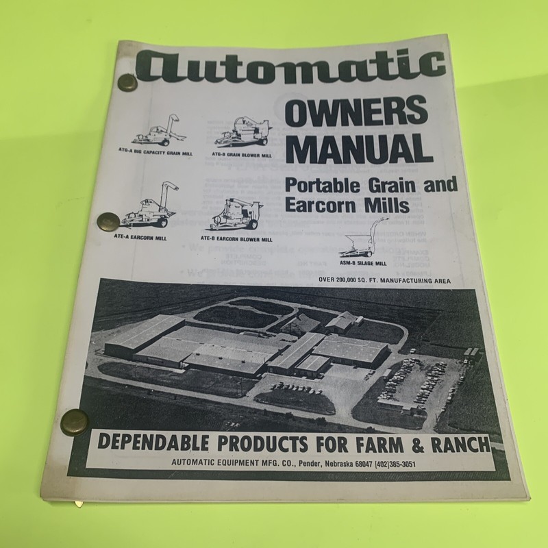 Vintage 1982 Automatic Owners Manual Portable Grain and Earcorn Mills