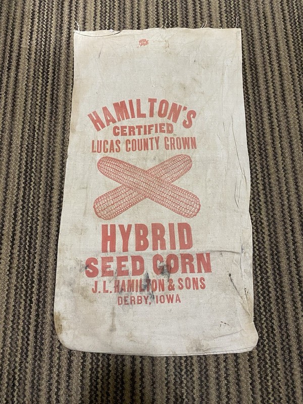 Vintage Hamilton’s Lucas Co Hybrid Seed Corn Cloth Bag Farm Feed Sack Derby IA