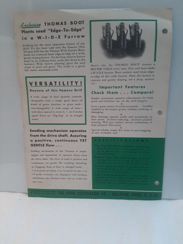 Ohio Thomas Fertilizer Single Disc Drill Info Sheet gallery