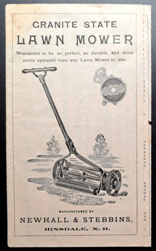 1890s Granite State Lawn Mower Brochure & Parts – Newhall & Stebbins Hinsda NH