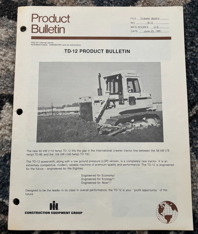 International Harvester TD-12 Crawler Dozer Product Bulletin Brochure AMIL25