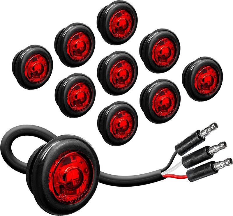 TRUE MODS 10Pc 3/4″ round Red Trailer LED Marker Light [3 Wire/Turn Brake Tail L