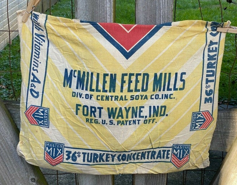 Vintage Master Mix McMillen Feed Mills Fort Wayne IN Cotton Feed Sack Pillow