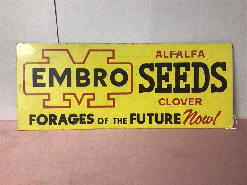 Original Embro Seeds Tin Sign Advertising Farm Agriculture Feed & Seed