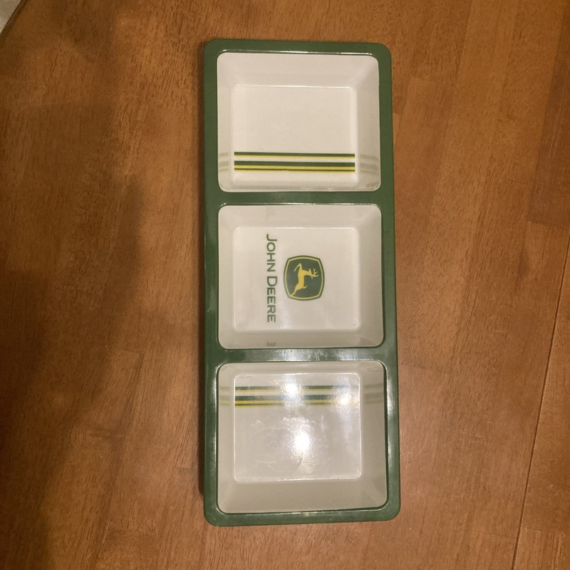 Vintage John Deere Divided Serving Tray Green Yellow Farm Advertising Melamine