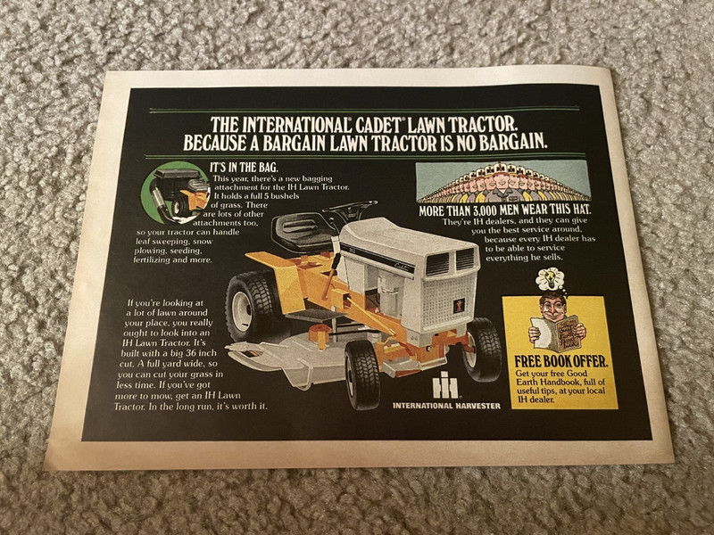 Vintage 1977 INTERNATIONAL HARVESTER CADET LAWN TRACTOR Print Ad 1970s