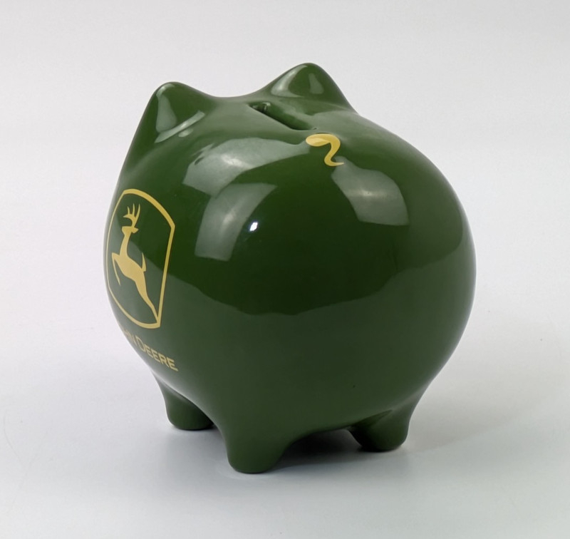 John Deere Ceramic Piggy Bank Stoneware Smiling Pig Green Yellow Authentic Logo gallery