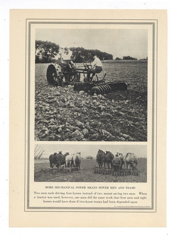 1917 Magazine Pic & Caption: More Mechanical Power Means Fewer Men & Teams