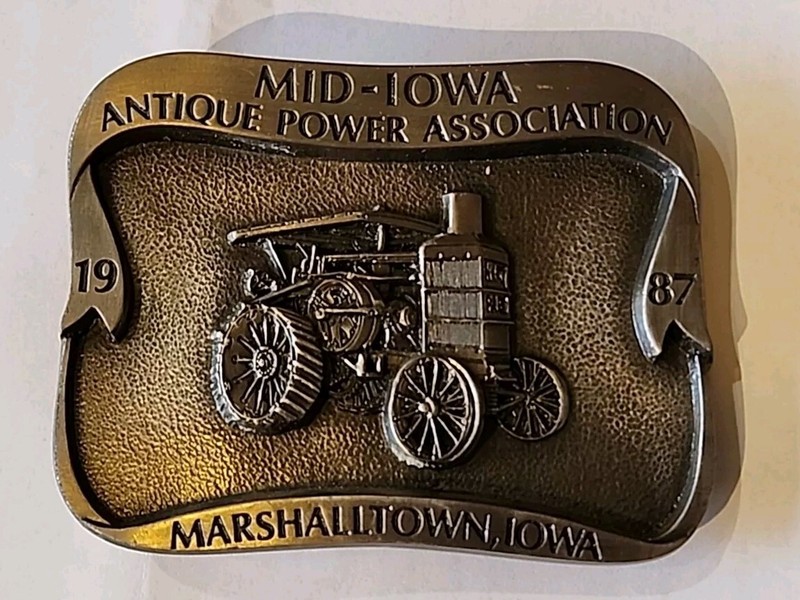 1987 Mid-Iowa Antique Power Association Belt Buckle 185 / 250 Marshalltown Iowa