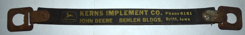 Vintage John Deere Kerns Implement Co Britt IA Advertising Battery Carry Strap