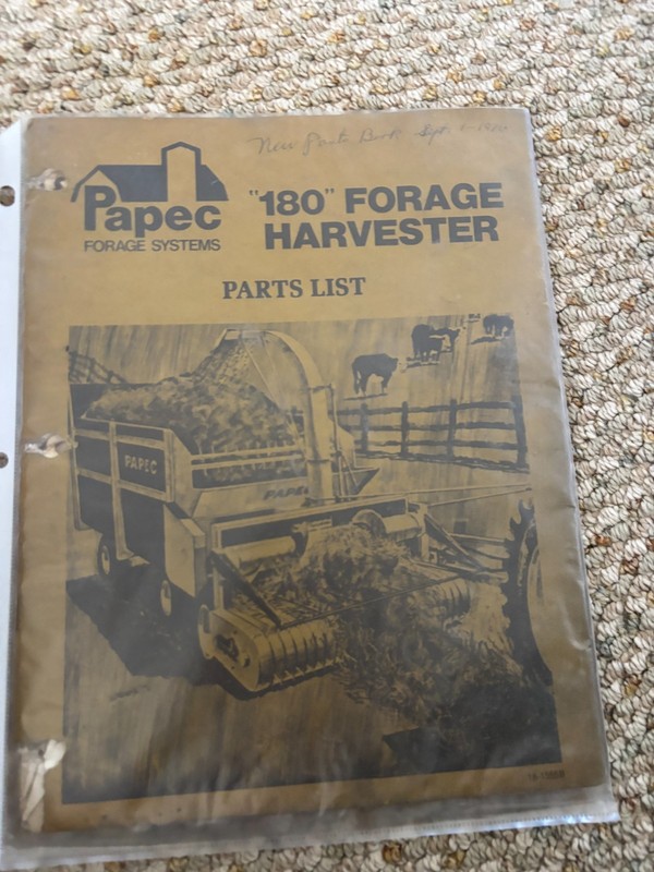Papec 180 Forage Harvester Parts Book Manual MWPA26