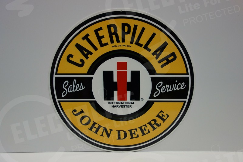 CATERPILLAR IH JOHN DEERE DEALER DIE CUT Sign Rare LATE 70’s 80’s ENAMEL 16″