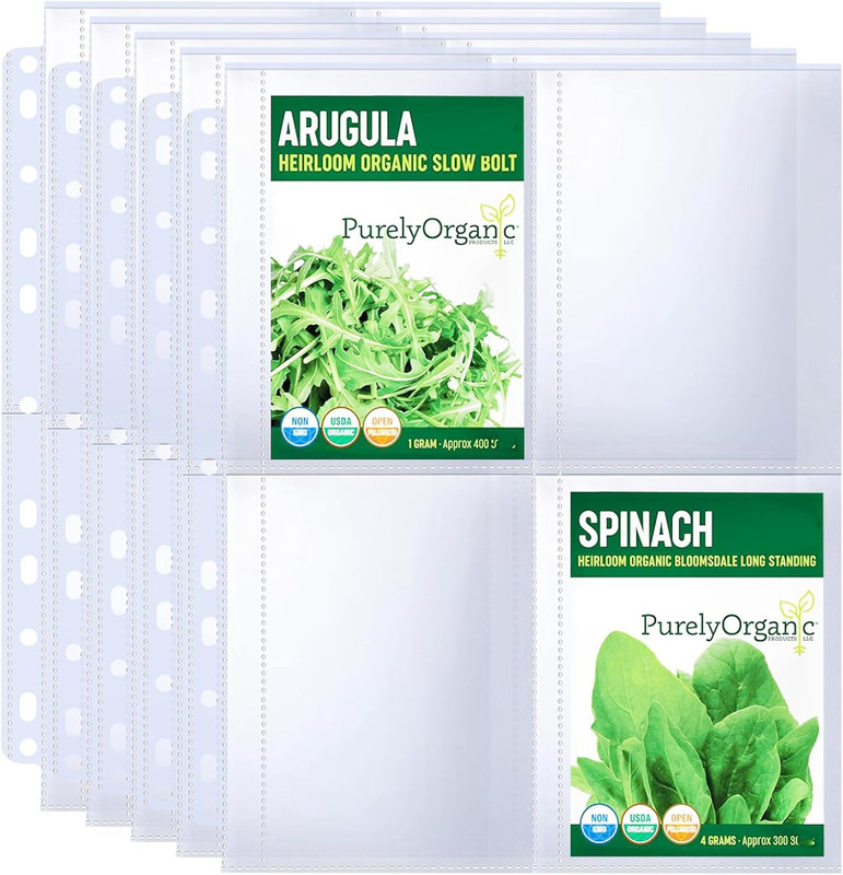 60 Pack 240 Pockets Seed Packet Sleeves, Garden Seed Storage Organizer Pages for