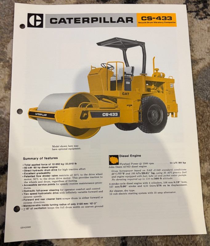 Caterpillar CAT CS-433 Smooth Drum Vibratory Compactor Brochure AMIL25