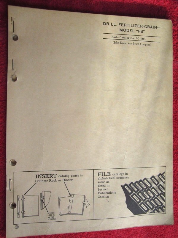 JOHN DEERE FB FERTILIZER GRAIN DRILL PARTS CATALOG MANUAL PC-149