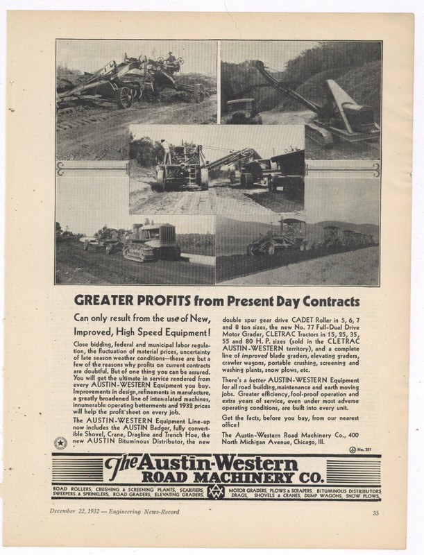 1932 Austin Western Road Machinery Ad: CLETRAC Tractors for Motor Graders