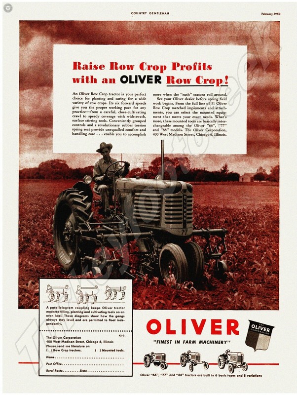 1950 Oliver Row Crop Ad 9″ x 12″ Metal Sign