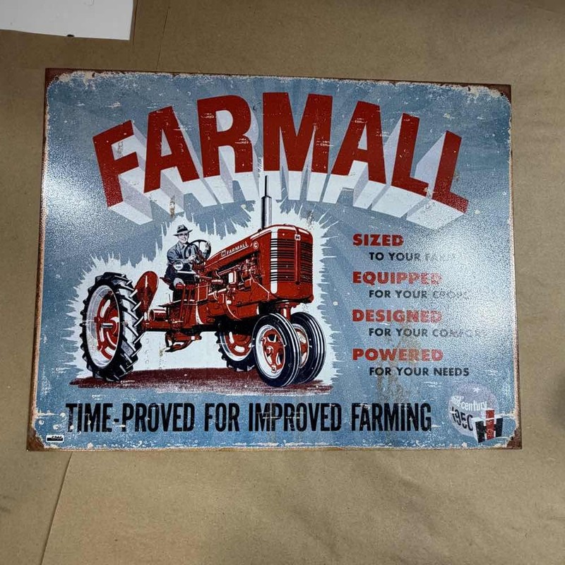 Farmall McCormick Deering Tractor Embossed Tin Sign Wall Decor