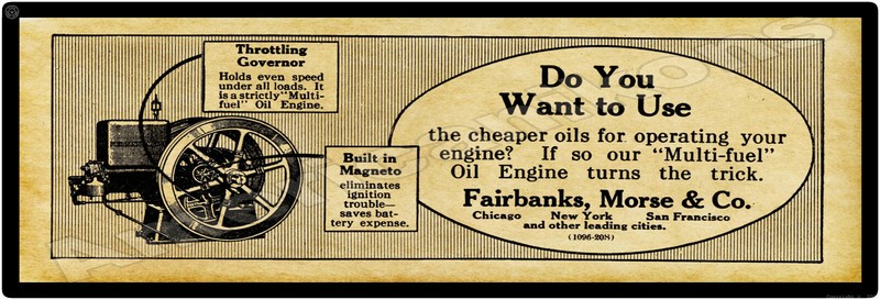 1915 Fairbanks Morse Metal Sign: Multi-Fuel Gas Engine 6" x 18" - Free Shipping